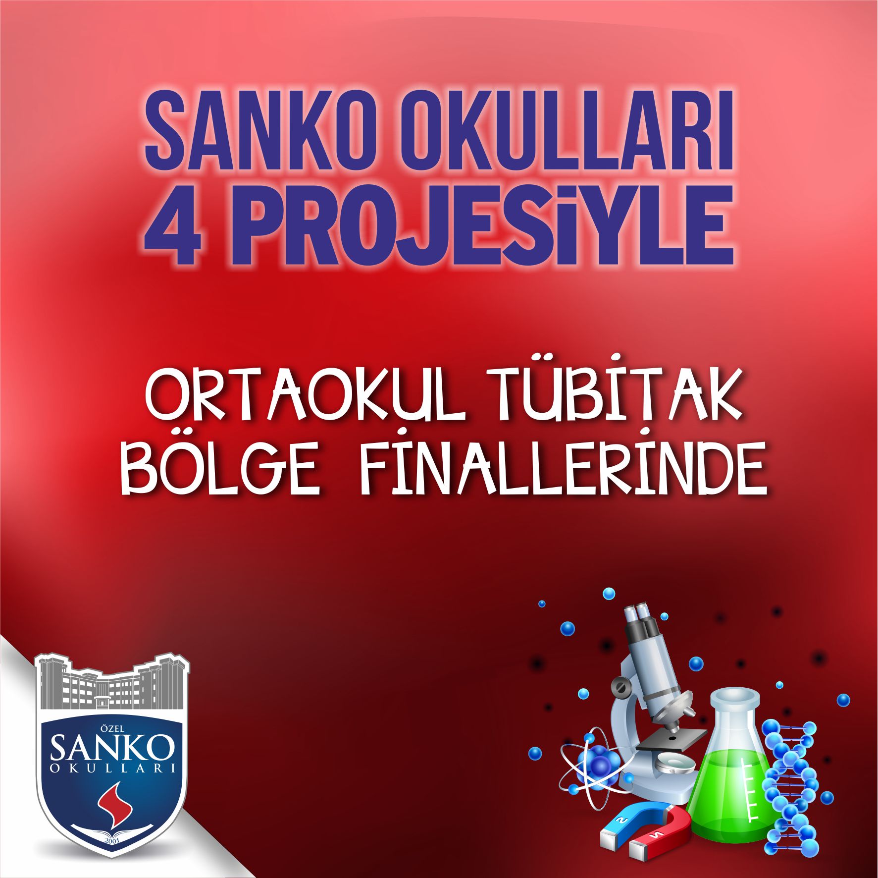 SANKO Okulları Ortaokul öğrencilerinin hazırladığı dört proje, “TÜBİTAK Ortaokul Öğrencileri Araştırma Projeleri Yarışması”nda il elemelerini geçerek A..