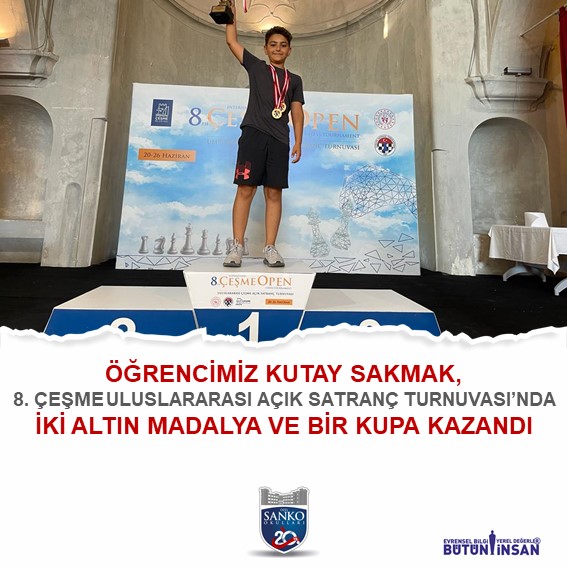 SANKO Okulları öğrencisi Kutay Sakmak, “8. Çeşme Uluslararası Açık Satranç Turnuvası” B Kategorisinde şampiyonluk ve en iyi Türk sporcu öd&uum..